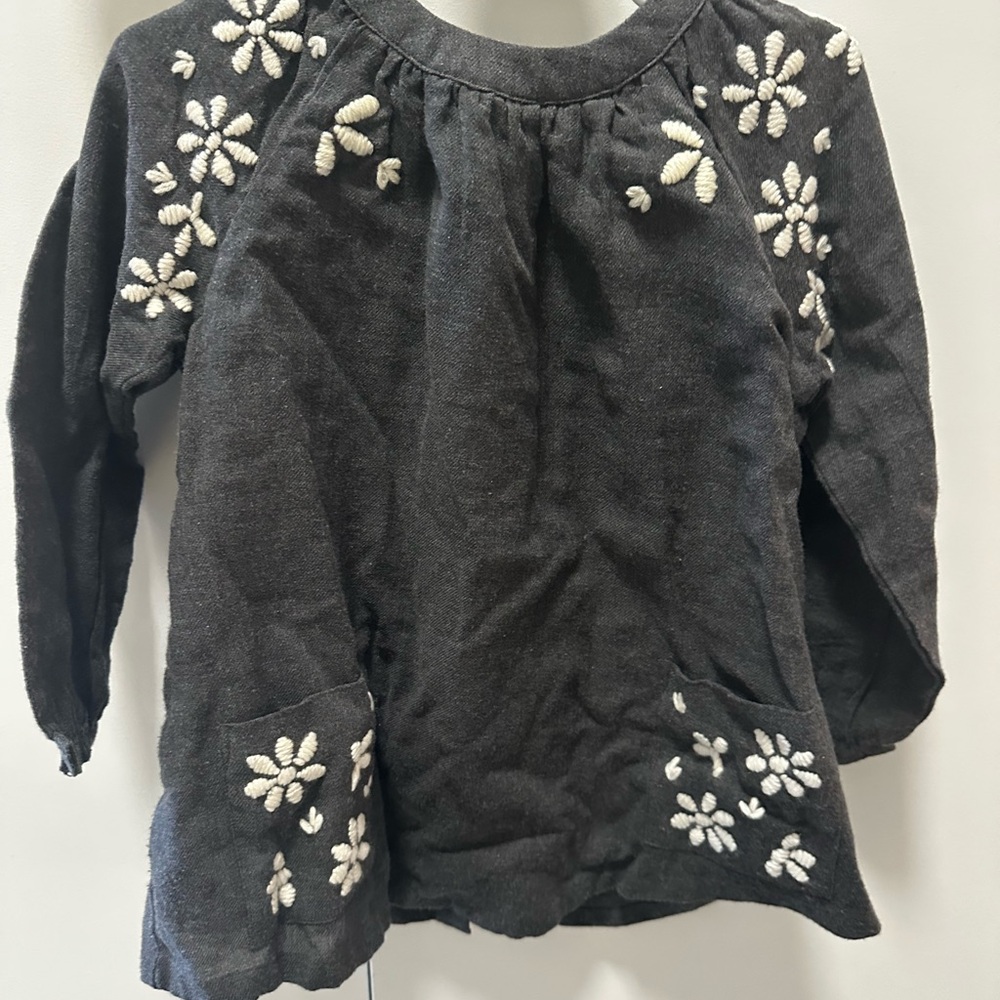 Floral Embroidered Kids Top - Black